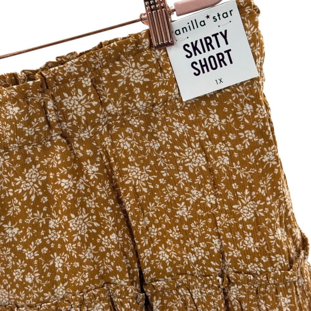Vanilla Star Skirt Short Floral Ruffle Hem Elastic Waist Casual 1X whimsical